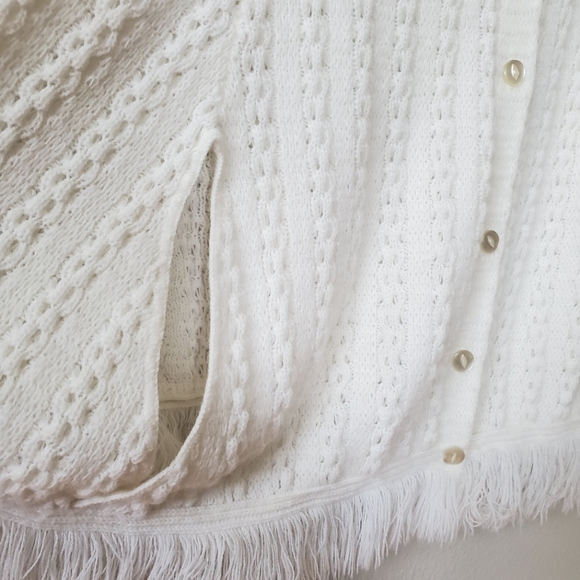 Vintage Knitted Button Up Sweater Poncho in Winter White - Picture 5 of 7